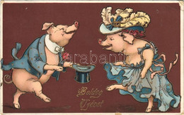 T2/T3 1910 Boldog Újévet! / New Year Greeting Art Postcard With Pigs. S.B. 298. H. Litho (EK) - Non Classificati