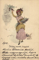T2/T3 1902 Boldog Húsvéti Ünnepeket! / Easter Greeting Art Postcard, Lady With Rabbit (fl) - Non Classificati