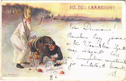 T3 Boldog Karácsonyt! / Christmas Greeting Art Postcard, Saint Nicholas S: Döcker (EB) - Non Classificati