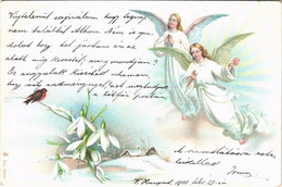 T2 1900 Greeting Card With Angels. Litho - Non Classificati