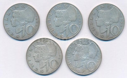 Ausztria 1957-1972. 10Sch Ag (5xklf) T:2,2- Patina  Austria 1957-1972. 10 Schilling Ag (5xdiff) C:XF,VF Patina Krause KM - Unclassified