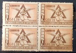 C 296 Brazil Stamp Accounting Congress Porto Alegre Economy 1953 Block Of 4 - Andere & Zonder Classificatie