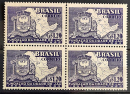 C 304 Brazil Stamp Centenary De Jau Coat Of Arms Map 1953 Block Of 4 - Autres & Non Classés