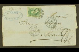 1874 (27 Aug) Entire To France, Bearing 1867-78 10c Green Belgrano (SG 29, Scott 18A) Tied By Cork Cancel, With "Buenos  - Andere & Zonder Classificatie