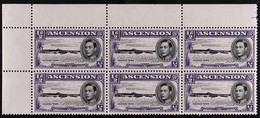 1938-53 ½d Black And Bluish Violet, Perf.13, Top Left Corner Block Of Six, Showing LONG CENTRE BAR TO "E" VARIETY, SG 38 - Ascension