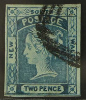 NEW SOUTH WALES 1851-55 2d Prussian Blue Laureate Plate III Bluish Wove Paper With 'WALES' PARTLY COVERED WITH WAVY LINE - Andere & Zonder Classificatie