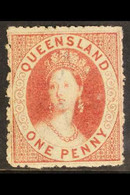 QUEENSLAND 1860 1d Carmine Rose, Rough Perf 14 -16, SG 14, Very Fine Mint Og. For More Images, Please Visit Http://www.s - Andere & Zonder Classificatie