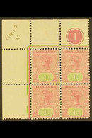 TASMANIA 1906-09 1s Rose & Green Wmk Crown Over A Wmk Inverted Perf 11, SG 257a, Mint (stamps Never Hinged) Upper Left C - Andere & Zonder Classificatie