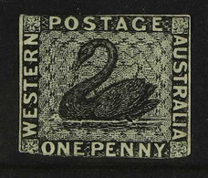 WESTERN AUSTRALIA 1854 1d Black Imperf, SG 1, Unused No Gum As Usual, Small Margins Just Touching At Top And Into At Bas - Andere & Zonder Classificatie