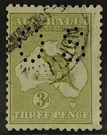 1915-28 3d Yellow Olive Roo, OS Perfin, Die II. SG O45d, Fine Used. For More Images, Please Visit Http://www.sandafayre. - Altri & Non Classificati