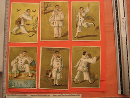 Circa 1870 - 6 Chromo Cards  Aventure De Pierrot , Litho LEFEBRE  Dubourg   - Pub Limoges Epernay VITOUX MONDAVY - Sonstige & Ohne Zuordnung