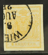 1854 1k Yellow, Smooth Paper, Type I, SG 6, Very Fine 4 Margin Used. For More Images, Please Visit Http://www.sandafayre - Altri & Non Classificati