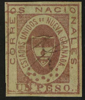 UNITED STATES OF NEW GRANADA 1861 1p Rose (SG 15, Scott 18, Michel 13), Four Margins And Neat Manuscript Cancel, Experti - Colombia