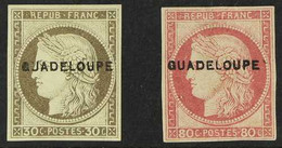 GUADELOUPE 1891 30c Brown And 80c Rose, Yver 12/13, Very Fine And Fresh Mint. 80c Signed Calves. (2 Stamps) For More Ima - Andere & Zonder Classificatie