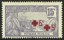 GUADELOUPE 1915 - 17 +5c On 15c Violet, Red Cross, Variety "surcharge Double", Yv 76a, Very Fine Mint. For More Images,  - Andere & Zonder Classificatie