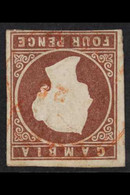 1874 4d Brown, CC Wmk, Imperf, Variety "WATERMARK INVERTED", SG 5w, 4 Clear To Wide Margins & Light Red Cds Cancel, Very - Gambia (...-1964)