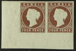 1874 4d Pale Brown, Watermark Crown CC, Imperf, CORNER MARGINAL PAIR, SG 6, Fine Mint, Lovely Large & Even Margins. Eye- - Gambia (...-1964)