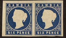 1874 6d Deep Blue, Watermark Crown CC, Imperf PAIR, SG 7, Fine Mint, Full Margins, Cut At Base Of Right Stamp (clear Of  - Gambia (...-1964)