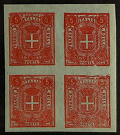 1862 SPARRE ESSAY 5c Red On Grey Savoy Arms, CEI S7i, Never Hinged Mint IMPERF BLOCK Of 4, Very Fresh & Scarce. (4 Stamp - Unclassified