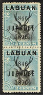 1896 2c Black And Blue 'Jubilee' Compound Perf 13½-14/12-13, SG 84f, Very Fine Used Vertical Pair. Scarce, Unpriced Used - North Borneo (...-1963)