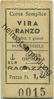 Schweiz - NLM Navigazione Lago Maggiore - Vira Ranzo - Ragazzo - Fahrkarte Kind 1964 Fr. 1,20 - Europa