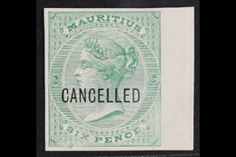 1860-63 IMPERF PLATE PROOF. 6d Green Marginal IMPERF PLATE PROOF Printed On Ungummed Unwatermarked White Surfaced Paper  - Mauritius (...-1967)