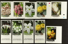 2009 IMPERF PROOFS Indigenous Flowers Of Mauritius Selection On A Stock Card With Values To 25r,  IMPERF PROOFS On Gumme - Mauritius (...-1967)