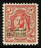 JORDANIAN OCCUPATION 1948 12m Scarlet OVERPRINT IN GREEN Variety, SG P8c, Never Hinged Mint, Fresh. For More Images, Ple - Palestina