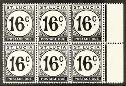 POSTAGE DUES 1949 16c Black, Marginal Block Of 6 One Stamp Showing The Variety "Error. St Edwards Crown", SG D10a/10ac,  - St.Lucia (...-1978)