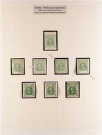 1867-69 NEWSPAPER STAMPS 1pa Green Imperf (Michel 9 Bb, SG N19), Fine Mint Group Of Eight Examples With Shades, Paper Ty - Serbia