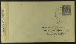 1944 (12 July) Censored Cover Addressed To USA, Bearing 3d KGV Stamp Tied By "Lunga" Cds Cancel, Plus Another Strike Alo - Isole Salomone (...-1978)