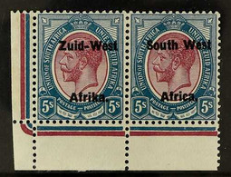 1923 Setting I 5s Purple And Blue, SG 10, Lower Left Corner Horizontal Pair, Very Fine Mint. For More Images, Please Vis - South West Africa (1923-1990)