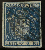 1854 6r Deep Blue On Thin Paper (Michel 30w, Edifil 27a, SG 38a), Very Fine Used, Four Margins, Fresh. For More Images,  - Andere & Zonder Classificatie