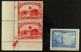 1930 Spanish-American Exhibition 25c Carmine Postage (as SG 634, Edifil 573) Lower Left Corner Vertical Pair With Double - Andere & Zonder Classificatie