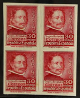 1937 Gregorio Fernandez 30c Carmine, IMPERF (Edifil 726s, Scott 576b), Never Hinged Mint BLOCK OF FOUR, A Few Gum Wrinkl - Andere & Zonder Classificatie