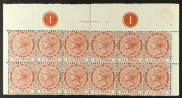 1885 - 96 6d Orange Brown, SG 23, Top Pane Block Of 12, Pl 1, Showing The Variety "slash Flaw", R1/4, SG 23a, Fine Mint. - Trinidad & Tobago (...-1961)