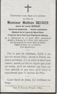 HALANZY ..-- Mr Mathias BECKER , époux De Mme Louise MIRGUET , Né En 1879 à NOBRESSART , Décédé En 1945 . AncienCOMBATTA - Messancy