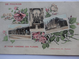 FEIGNIES JE VOUS ADRESSE CES FLEURS CARTE COLORISEE MULTI VUES - Feignies