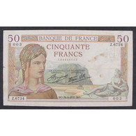 50 Francs Cérès 26.8.1937, Z.6744, TB - 50 F 1934-1940 ''Cérès''