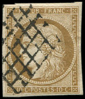 EMISSION DE 1849 - 1    10c. Bistre-jaune, Obl. GRILLE, TB - 1849-1850 Cérès