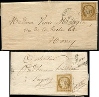 Let EMISSION DE 1849 - 1 Et 1a, 10c. Bistre-jaune Et 10c. Bistre-brun, Les 2 Défx Obl. PC S. 2 LAC Dont Une Avec Cursive - 1849-1876: Période Classique