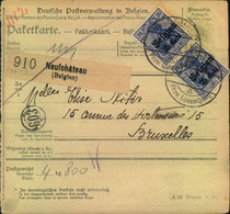 1918, Paketkarte Ab "NEUFCHATEAUX Provinz Luxemburg Nach Brüssel - Autres & Non Classés
