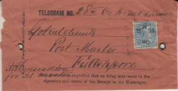 India 1870's  QV  1/2A  H.M.  Service Telegramme Envelope  Sikur To Fattehpore  # 32206  D  Inde Indien - Autres & Non Classés