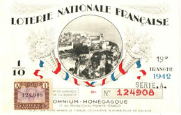 MONTE CARLO . OMNIUM MONEGASQUE . 1942 . SERIE A. LOTERIE NATIONALE FRANCAISE - Lottery Tickets