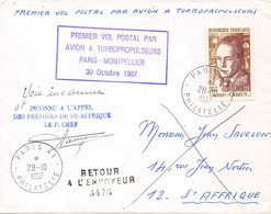 30 Octobre 1967 1er Vol Postal Par Avion à Turbopropulseur PARIS-MONTPELLIER  Enveloppe En TBE - Zonder Classificatie