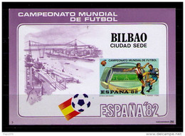 ESPAÑA 1982 - HOJA RECUERDO BILBAO - CIUDAD SEDE DEL MUNDIAL DE FUTBOL ESPAÑA-82 - VARIEDAD EN LILA - Feuillets Souvenir