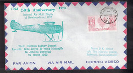 CANADA 50th Anniversary -  NL Flight St John's To Botwood March 22, 1923 - Enveloppes Commémoratives