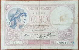 Billet 5 Francs VIOLET 10 - 8 - 1939 FRANCE U.60547 - 5 F 1917-1940 ''Violet''