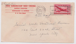 The American Red Cross Hawaii Honolulu Printed Mail Cover 1947 Lettre Croix-Rouge Usa - Hawaï
