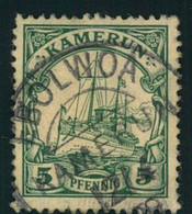 1909, EBOLWOA, Besserer Kreisobersegmentstempel Auf 5 Pfg. Kaiserjacht - Islas Carolinas